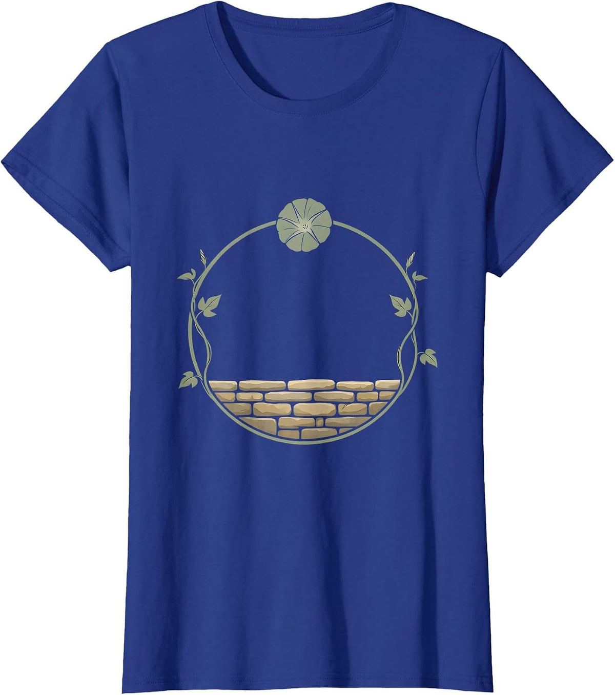Women's Morning Glory Vine Wrapping Old Stone Wall T-Shirt - Royal Blue