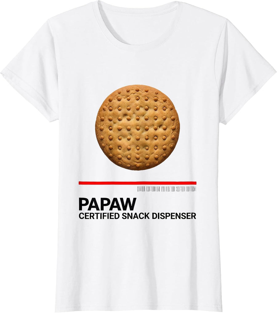 Women's Papaw Certified Snack Dispenser Funny Papa Art For Grandkids T-Shirt - White