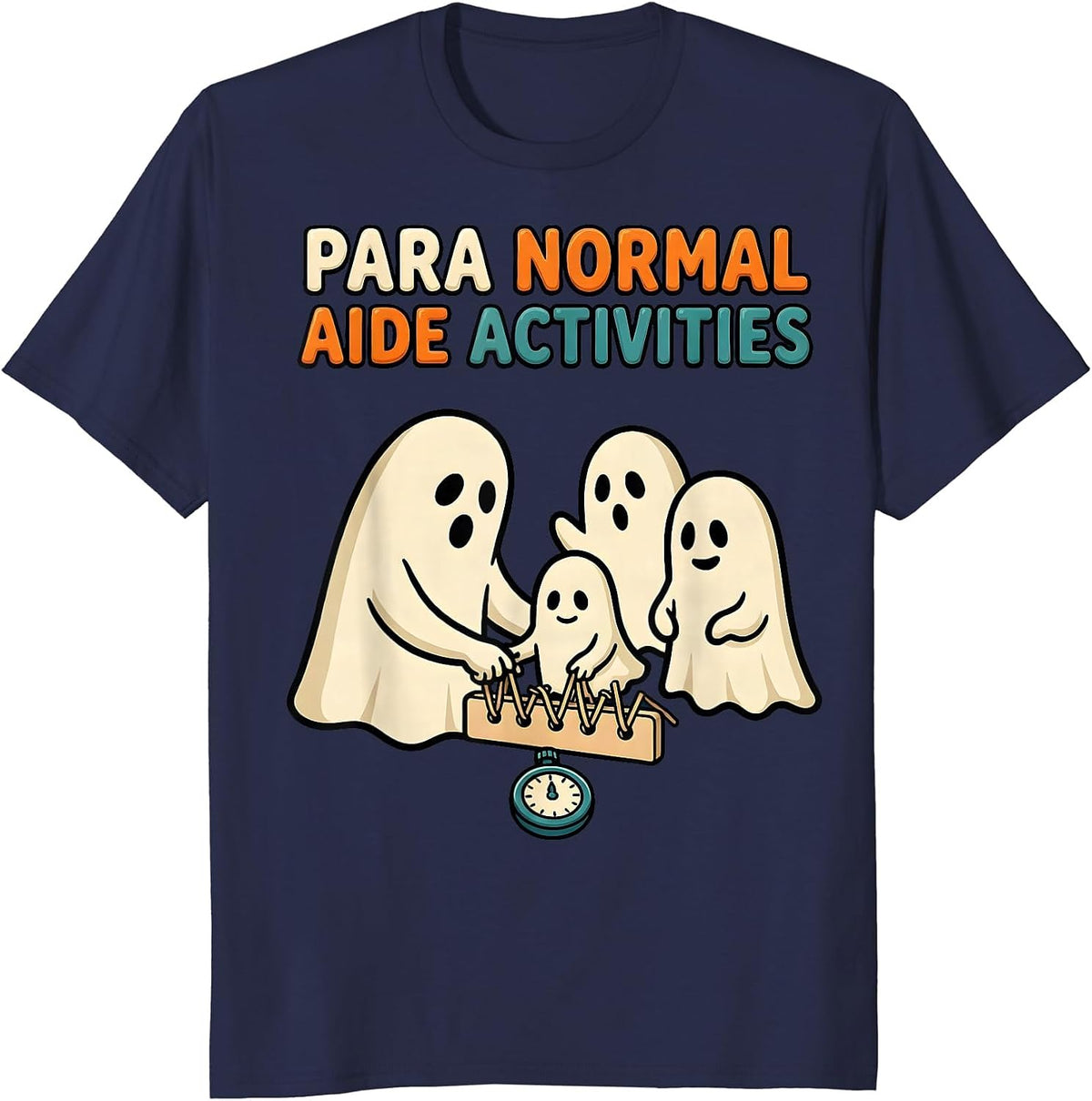 Men's Para Normal Aide Activities Funny Ghost Paraprofessional T-Shirt - Navy Blue