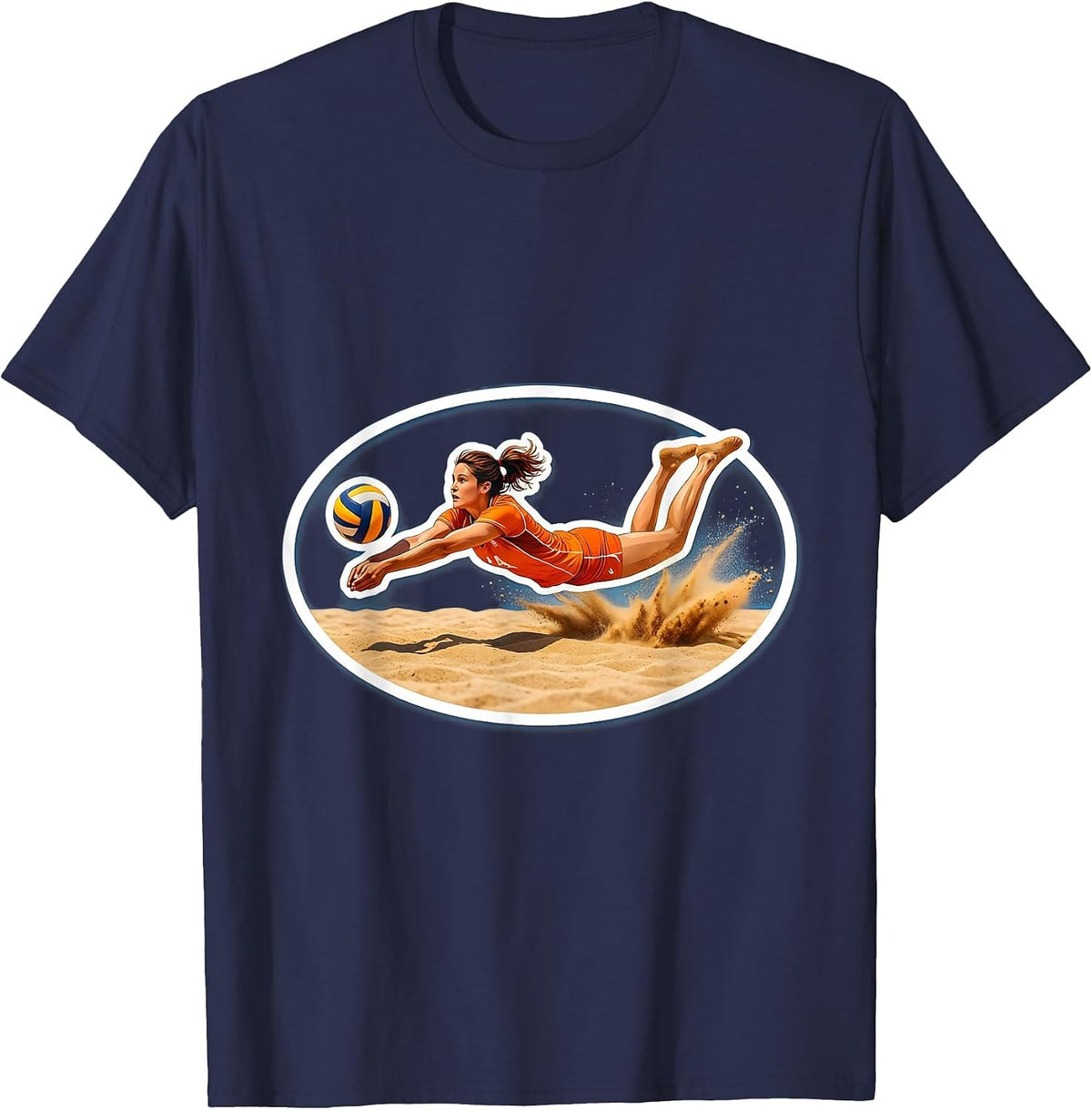 Beach Volleyball Libero Diving Save Graphic T-Shirt - Navy Blue