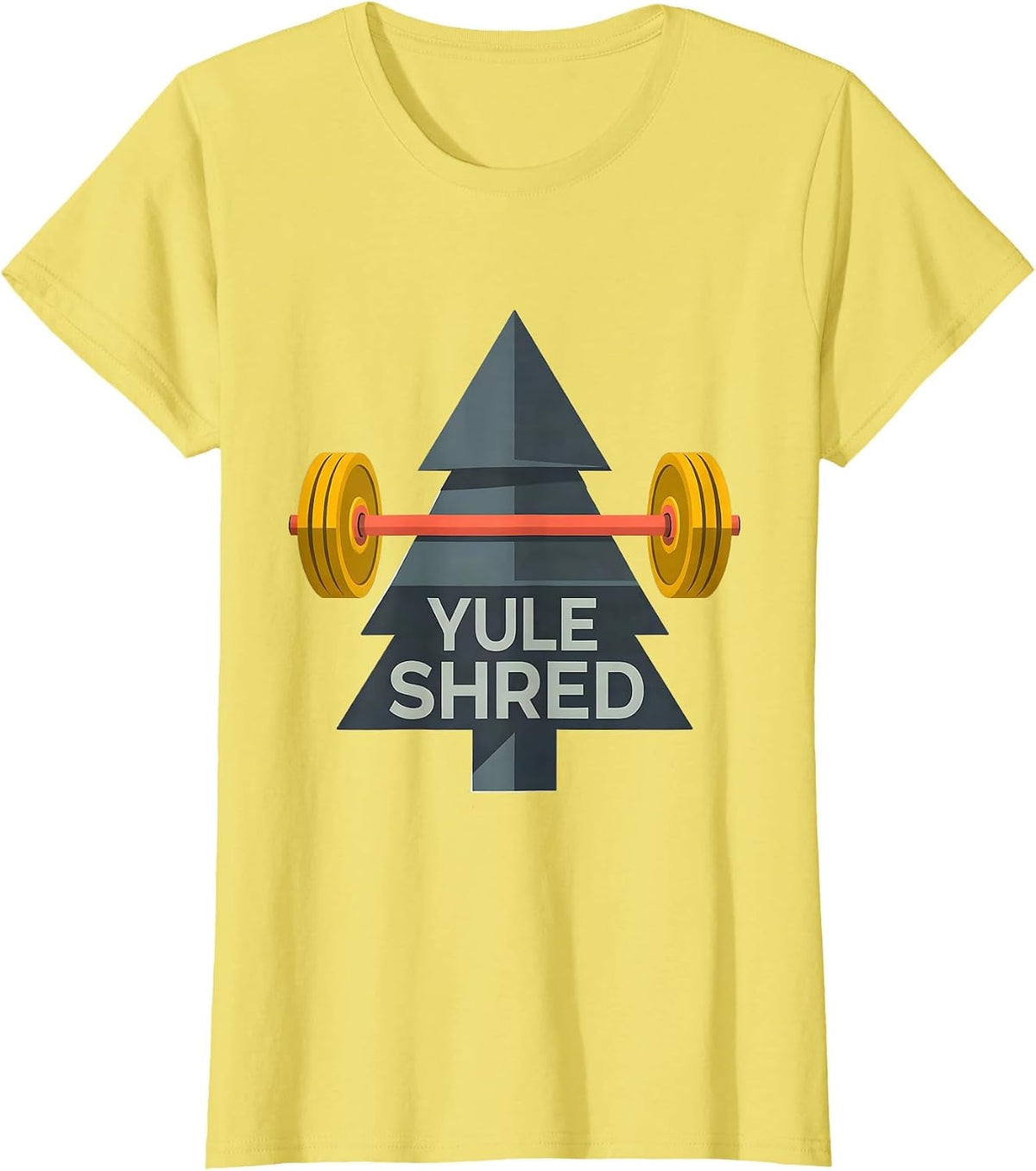 Yule Shred Flat Vector Funny Gym Weightlifting Christmas T-Shirt - Lemon Yellow
