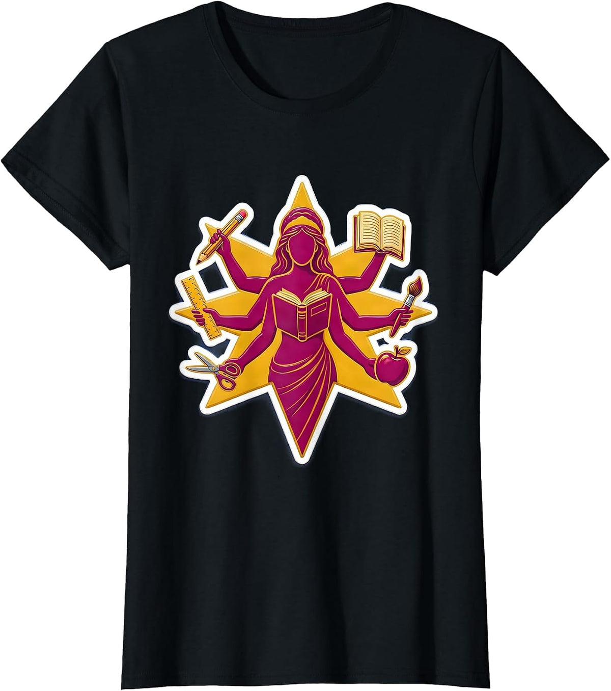 Women's Paraprofessional Multi-Arm School Tools Graphic T-Shirt - Black
