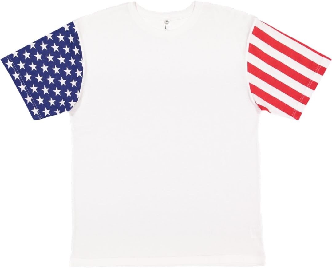 CODE FIVE Mens Soft Cotton Crew Neck Short Sleeve Stars and Stripes Tee - White