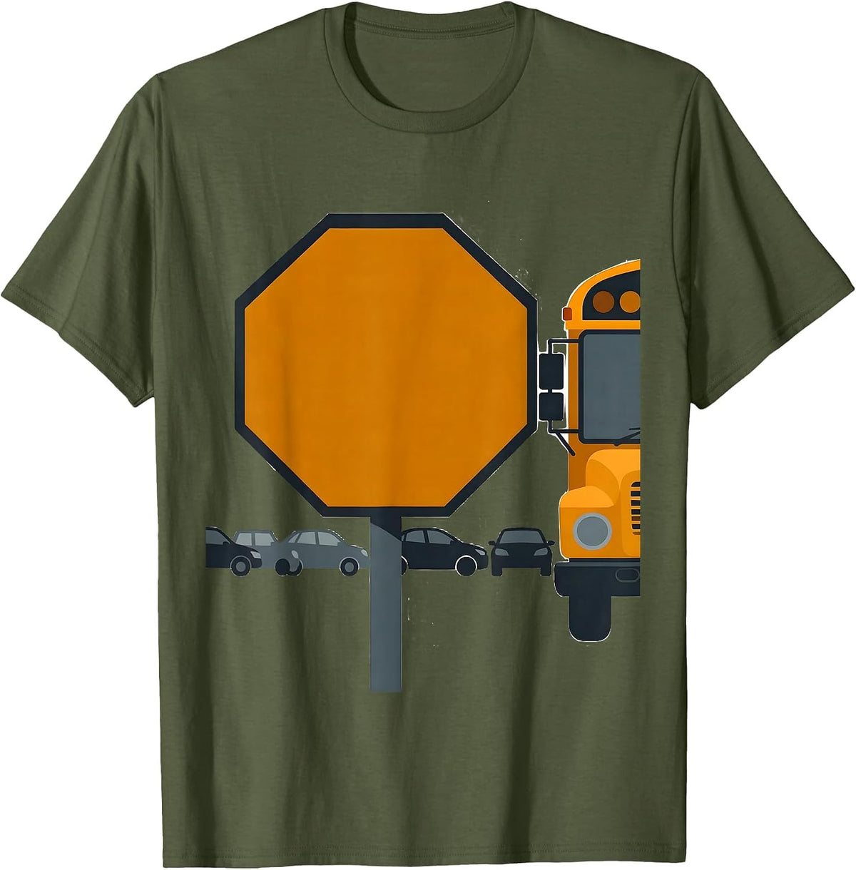 Men's School Bus Stop Arm Humor Driver Appreciation T-Shirt - Olive Green