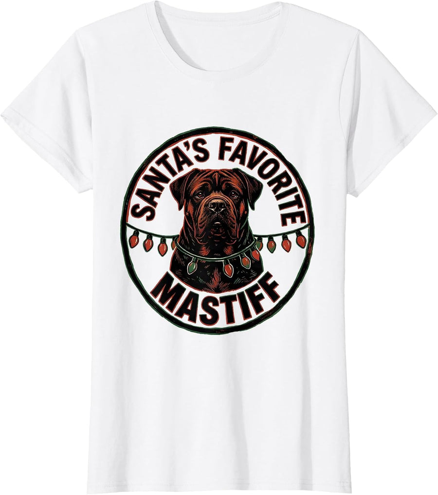 Women's Santa's Favorite Mastiff Christmas Pajama Dog Lover Gift T-Shirt - White