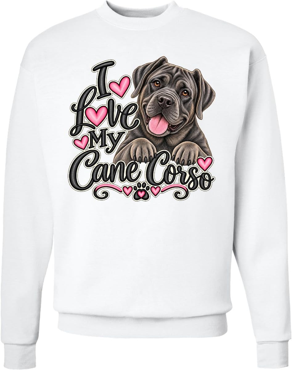 inktastic I Love My Cane Corso Dog Adult Sweatshirt - White