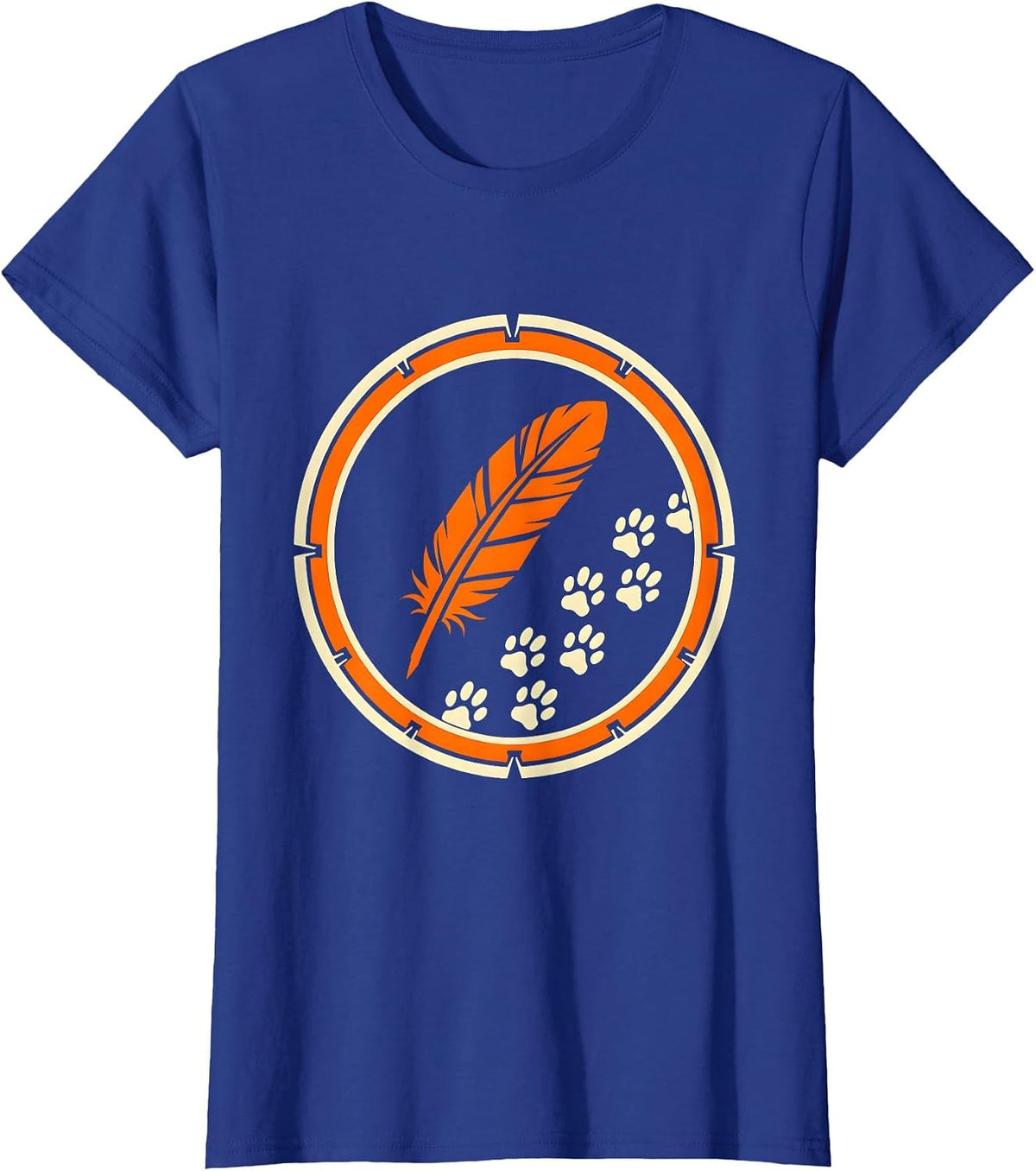 Women's Crow Footprints and Feather Nature Art Design T-Shirt - Royal Blue