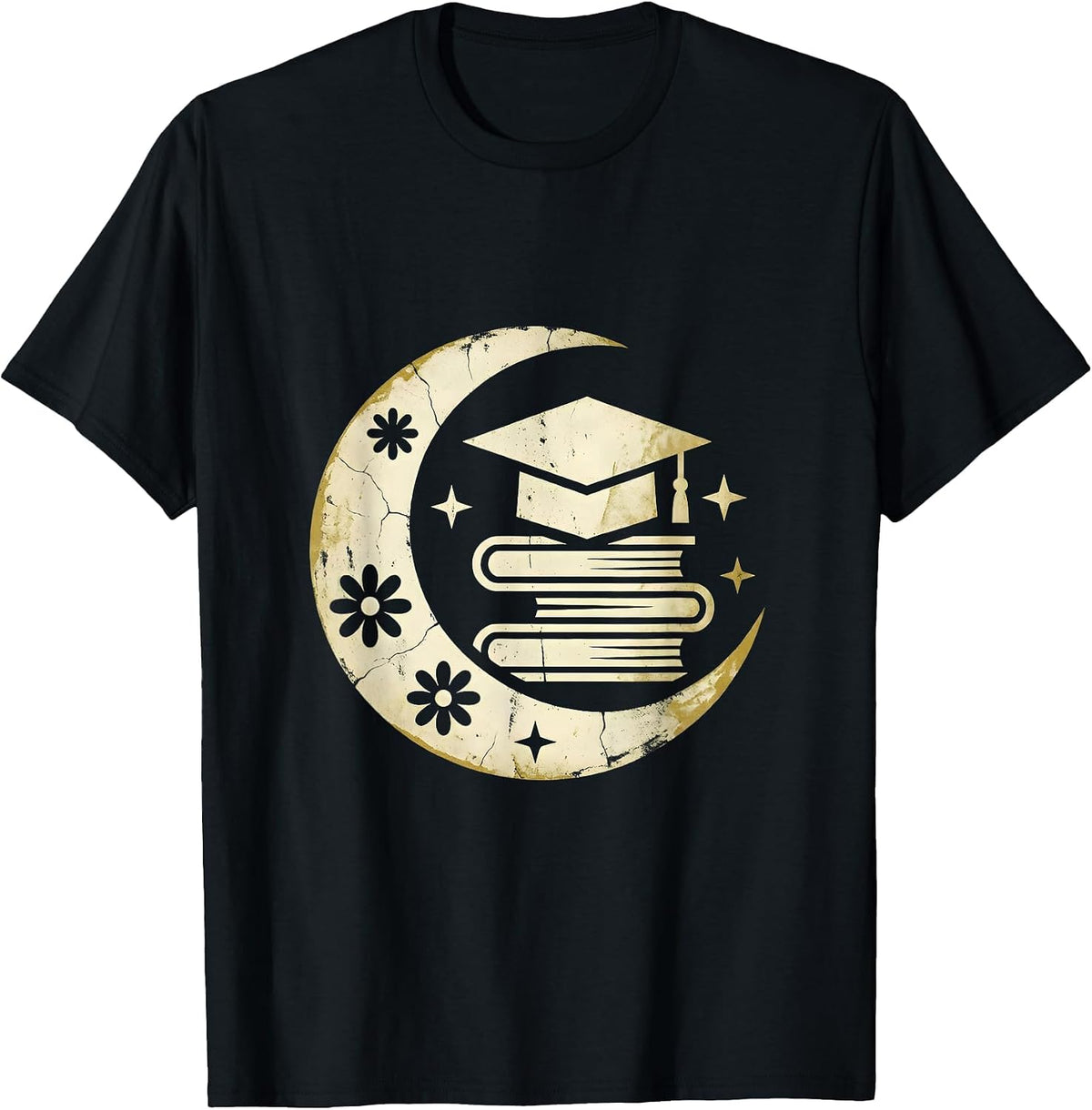 Men's Paraprofessional Colorful Books Graduation Cap T-Shirt - Black