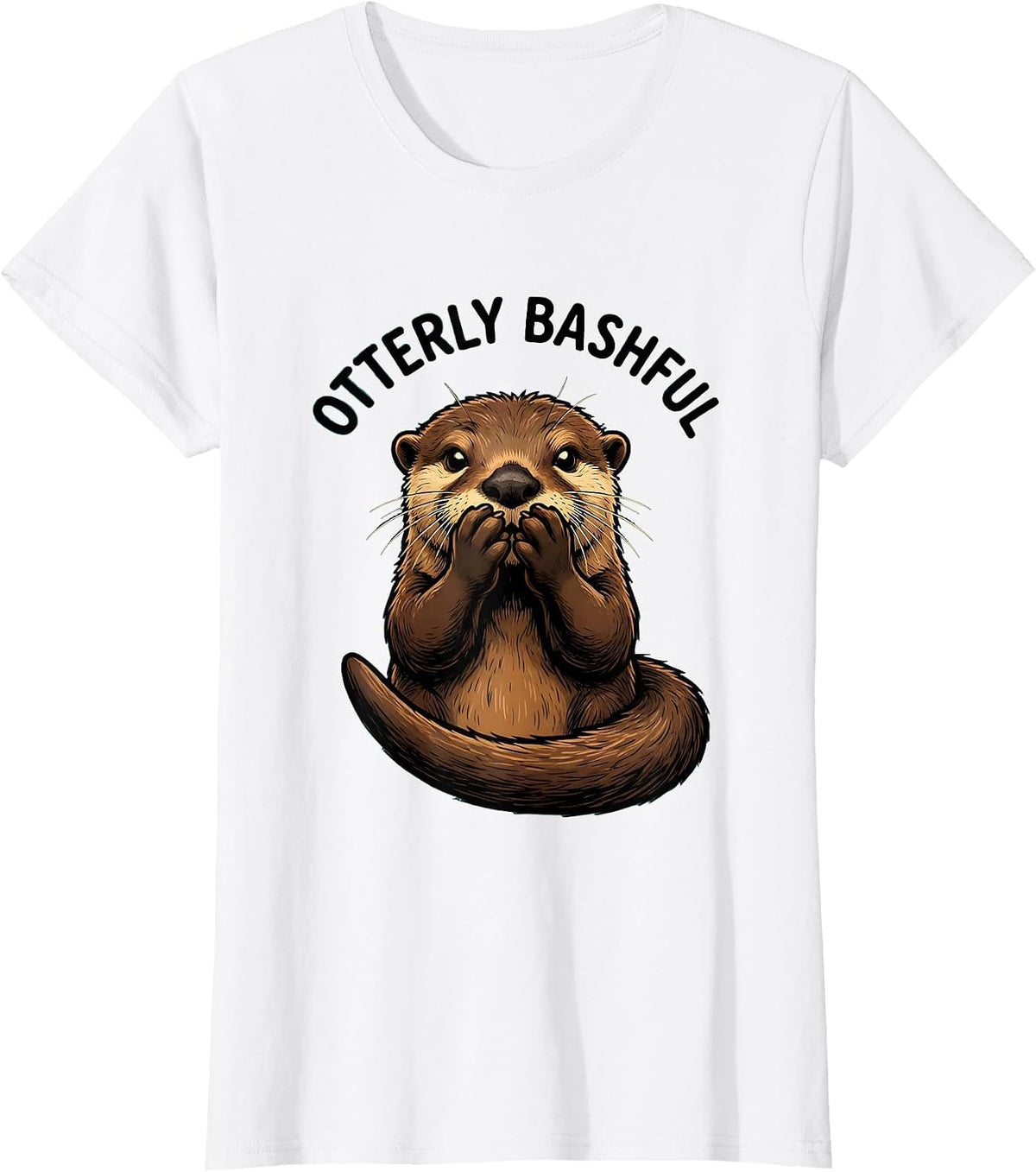 Otterly Bashful Cartoon Funny Otter Lover Gift For Kid Teen T-Shirt - White