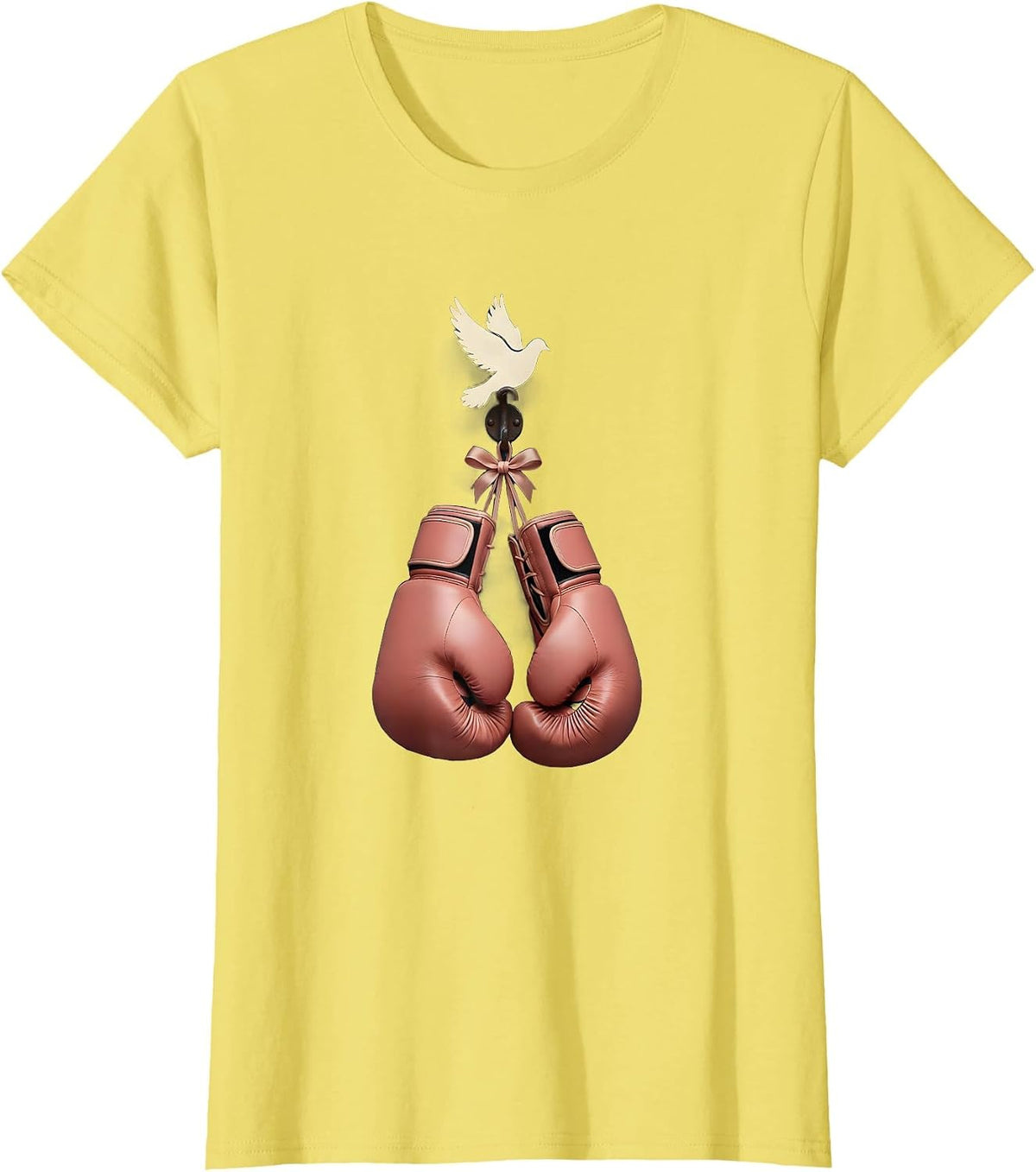 Pink Boxing Gloves Breast Cancer Awareness Design T-Shirt - Lemon Yellow