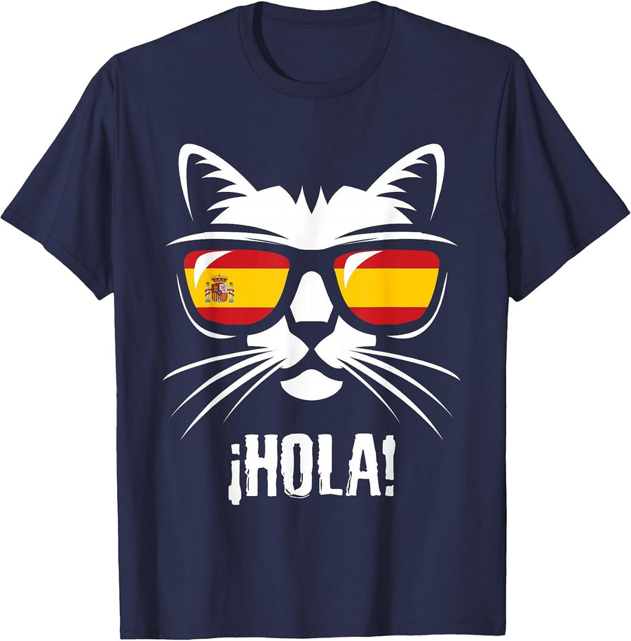 Funny Cat Spanish Flag T-Shirt - Navy Blue
