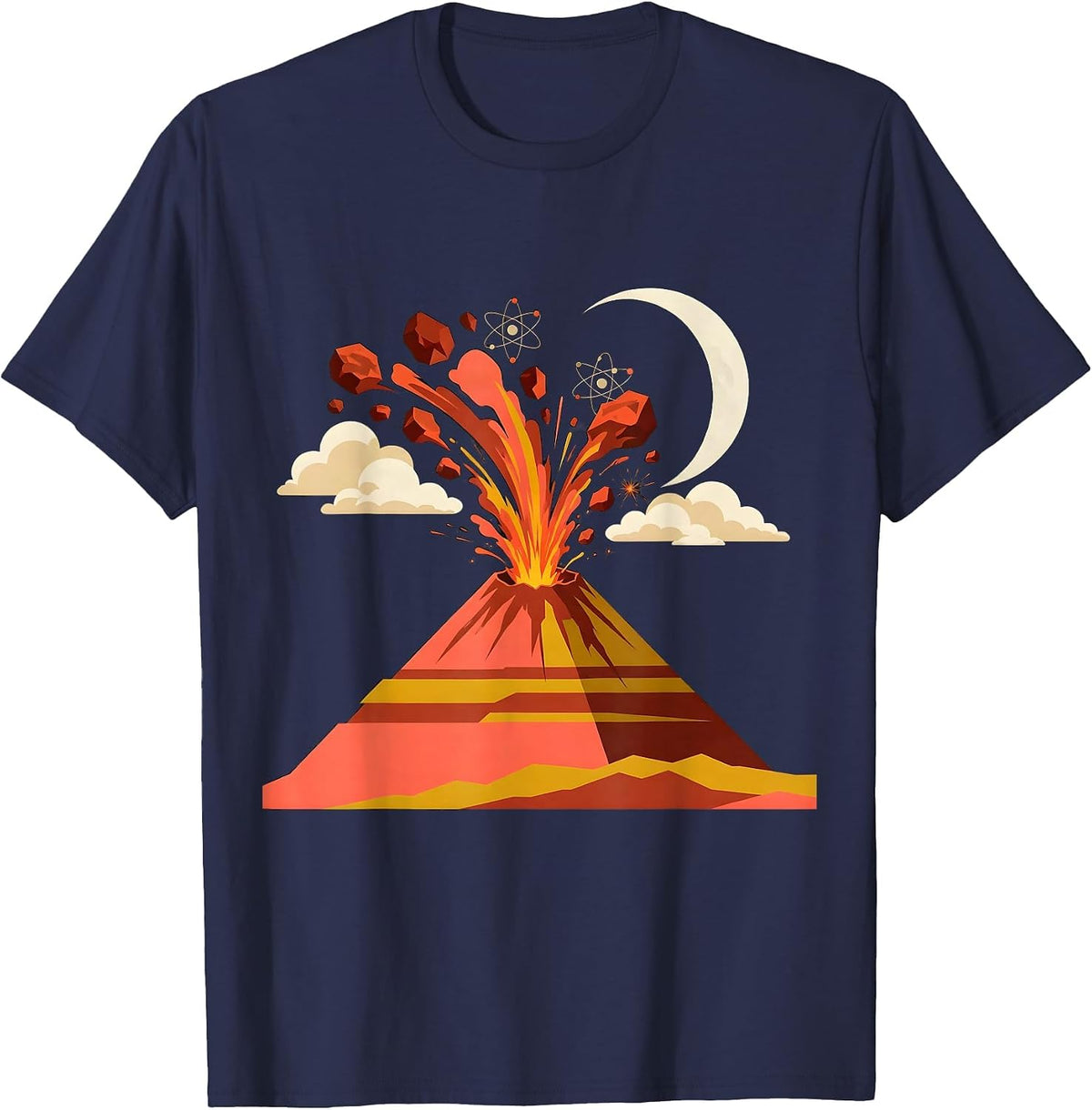 Mount Etna Night Eruption Italy Volcano T-Shirt - Navy Blue