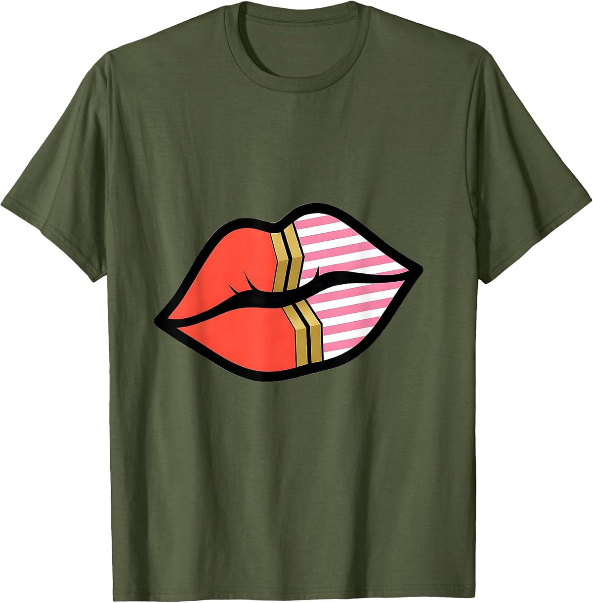 Gigi Lipstick Kiss Mark Vanity Mirror Graphic T-Shirt - Olive Green