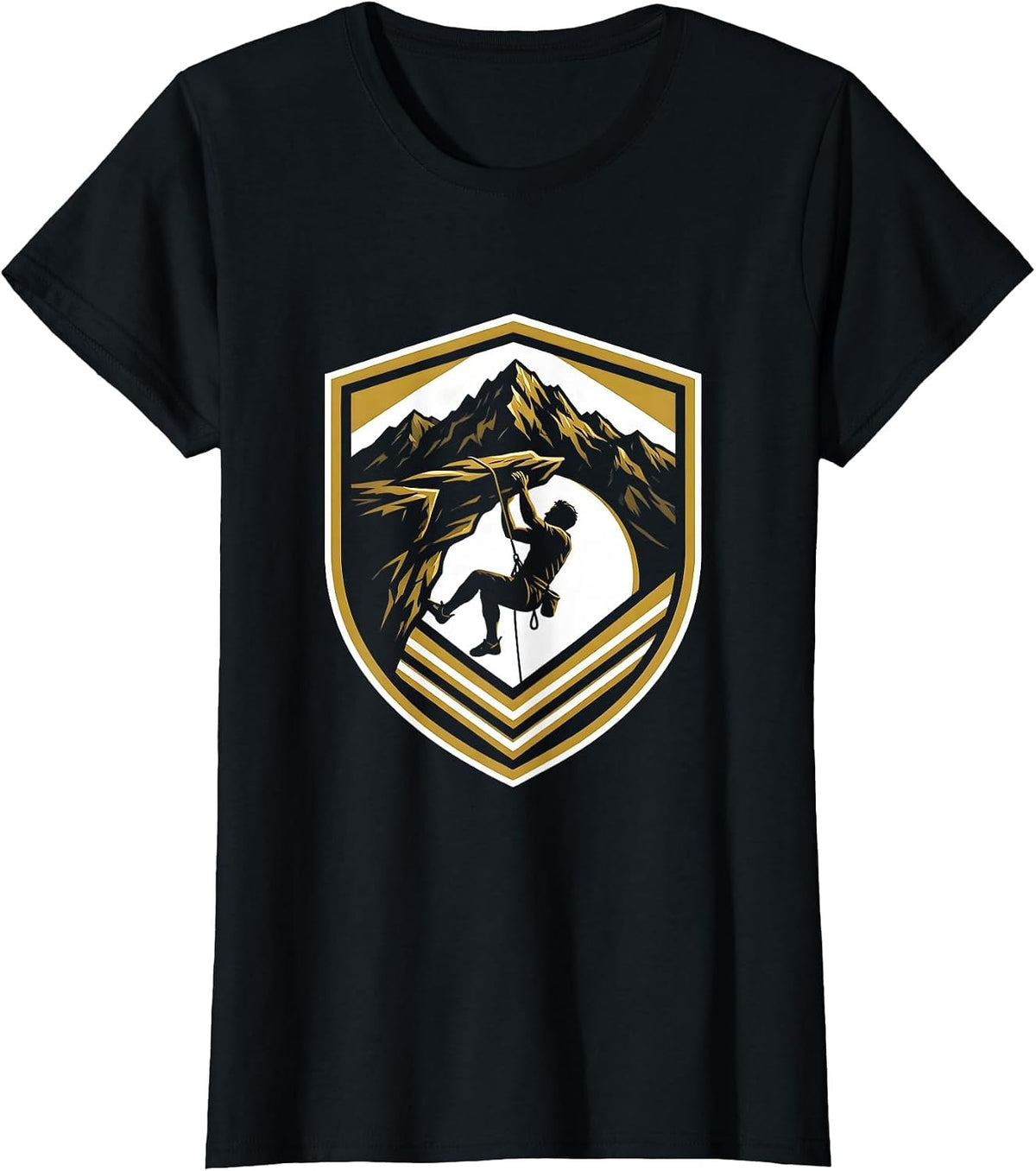 Women's Rock Climber Cliff Overhang Graphic Design T-Shirt - Black