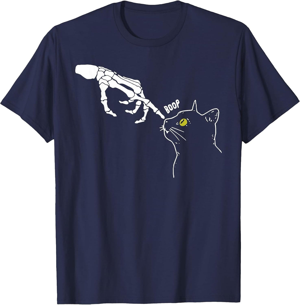 Halloween Skeleton Hand Cat Boop Funny Costume Cat Lovers T-Shirt - Navy Blue