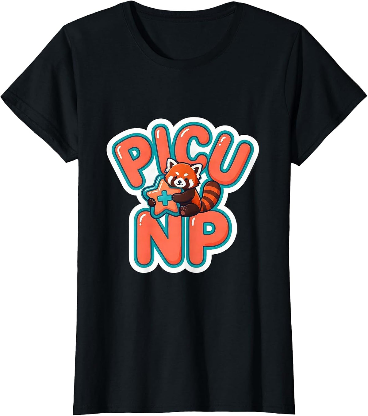 PICU NP Cute Red Panda Pediatric Nurse Practitioner Animal T-Shirt - Black