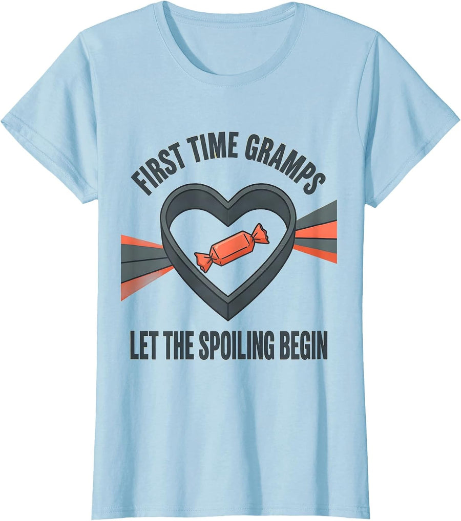 First Time Gramps Let The Spoiling Begin Grandpa T-Shirt, Women, Baby Blue, XX-Large - As Pictured