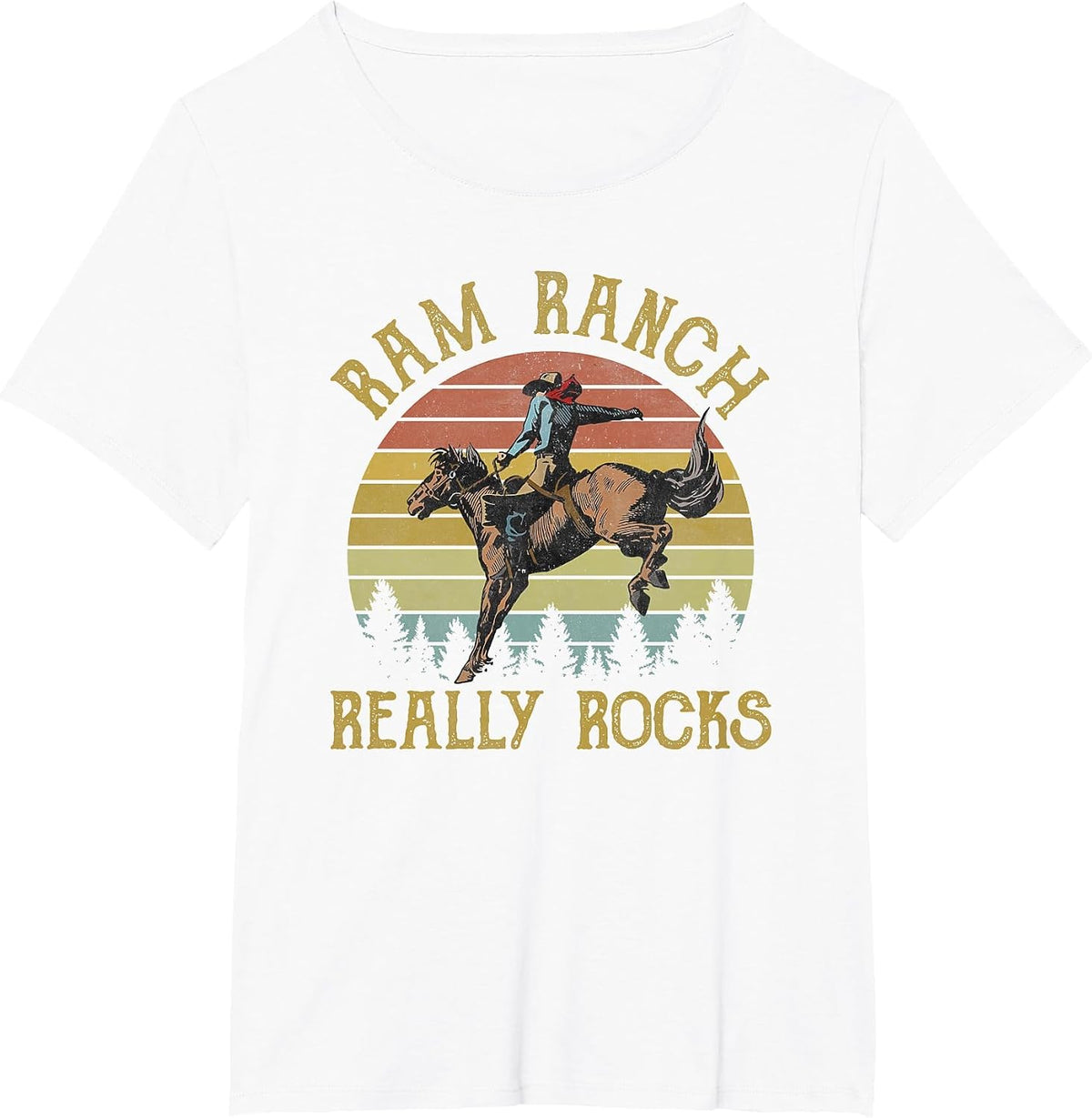 Ram Ranch Really Rocks Cowboy Riding Horse Western Country T-Shirt - White