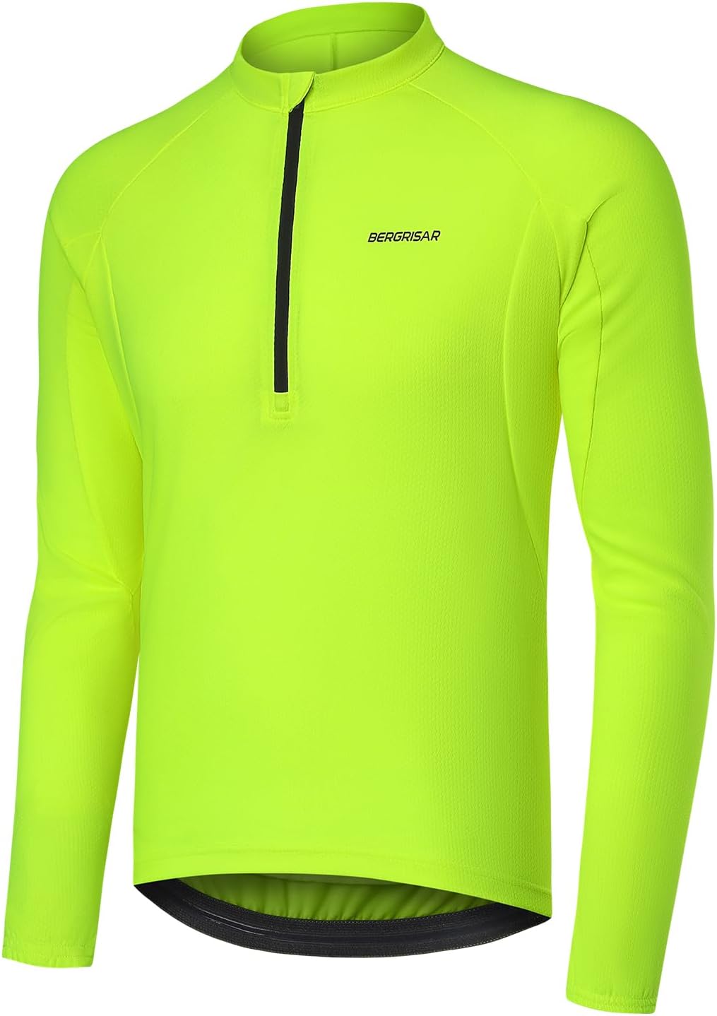 BERGRISAR Long Sleeve Cycling Jersey Men Half Zip Bike Shirt - Neon Green