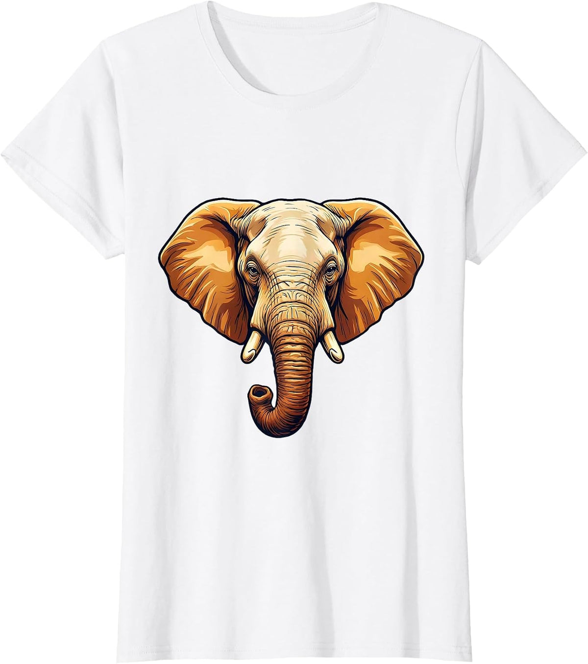 Women's Elephant Portrait Cute Animal Lover Wildlife Art T-Shirt - White
