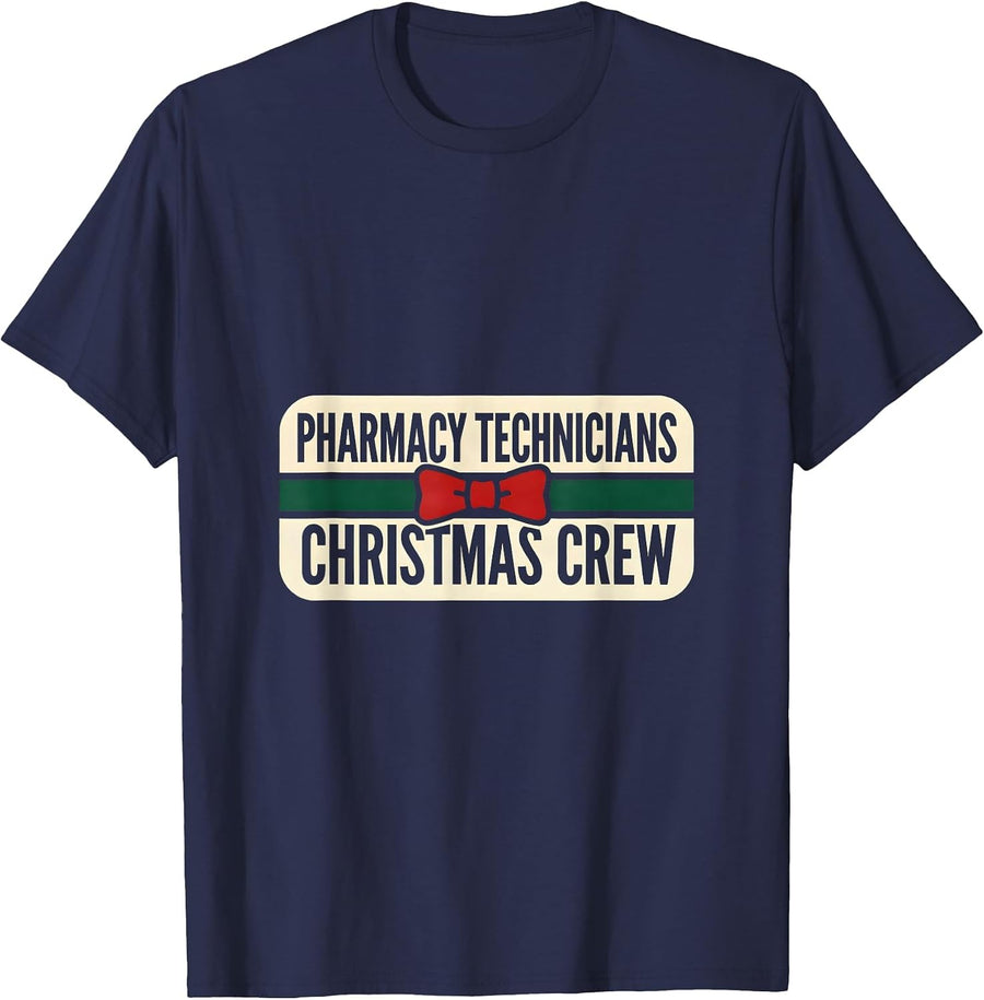 Pharmacy Technicians Christmas Crew Funny Pharmacy Tech T-Shirt - Navy Blue