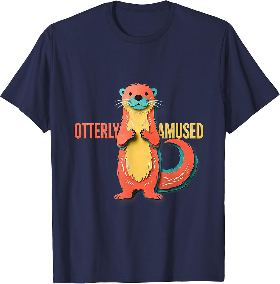 Otterly Amused Funny Otter Lover Animal Humor T-Shirt - Navy Blue