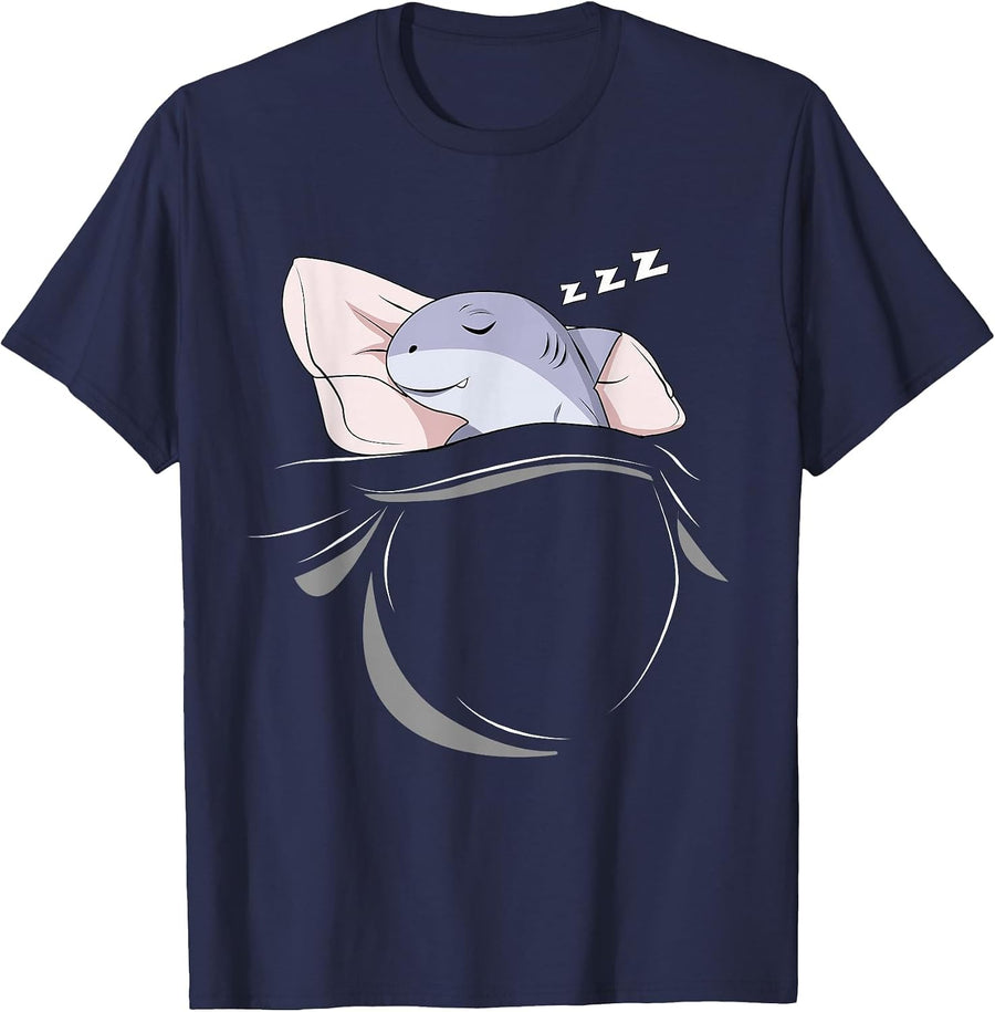 Nap Sea Lover Diver Snorkeler Ocean Stuff Sleeping Shark T-Shirt - Navy Blue
