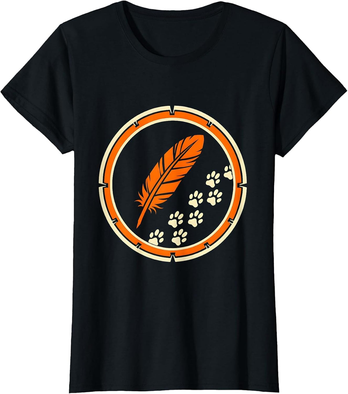 Women's Crow Footprints and Feather Nature Art Design T-Shirt - Black