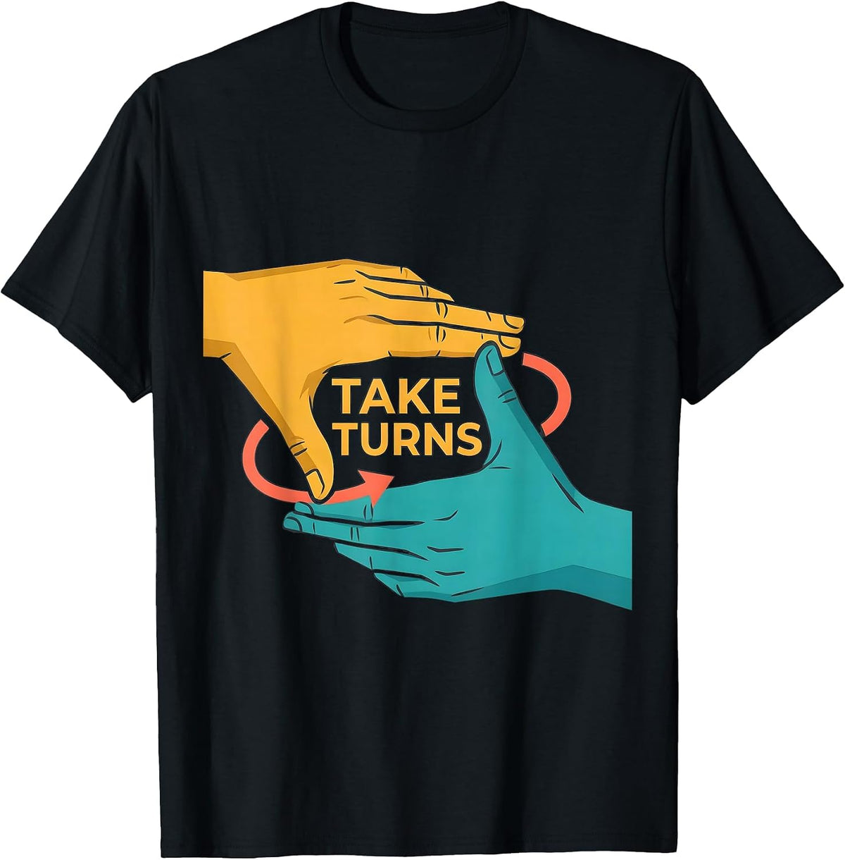 Men's Take Turns Flat Vector ASL Sign Language Teacher Classroom T-Shirt - Black