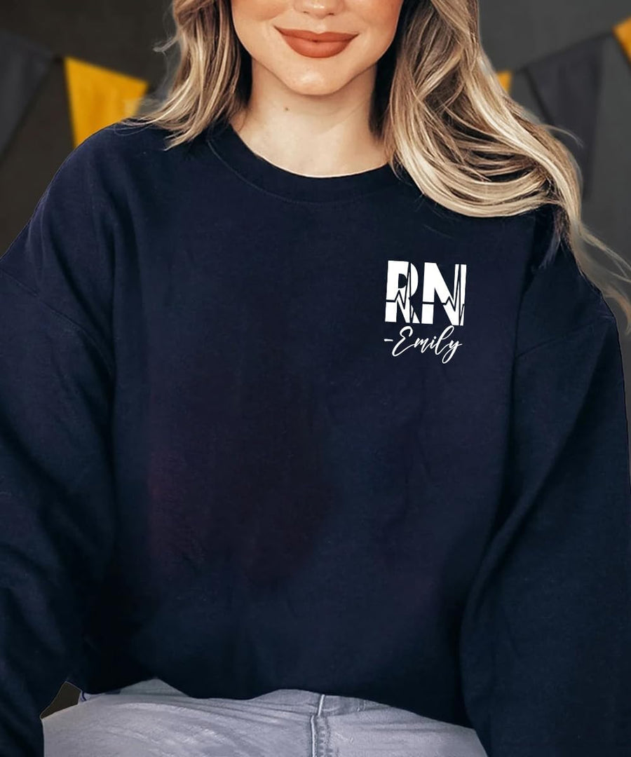 Custom RN Registered Nurse Sweatshirts for Women Personalized Long Sleeve Shirts with Name Graphic Tees Design Your Own - As
