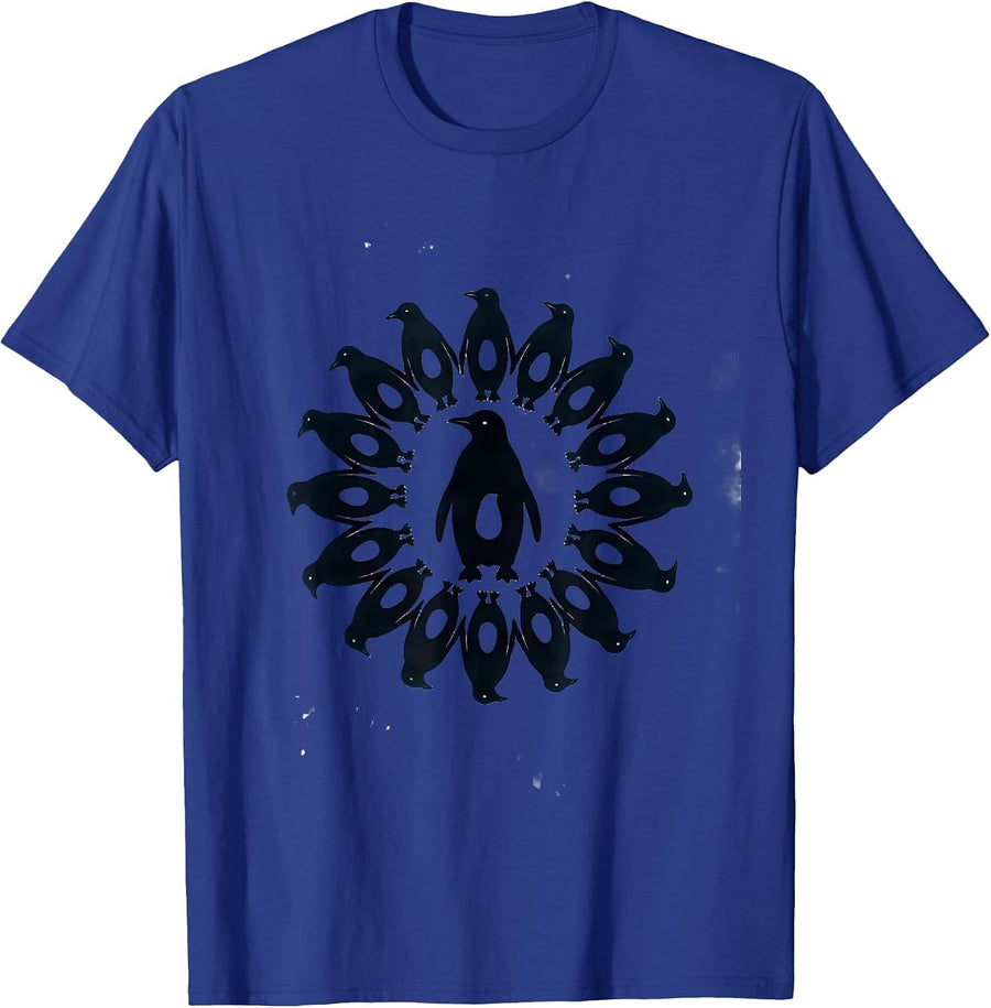 Penguin Family Circle Huddle Graphic Design T-Shirt - Royal Blue