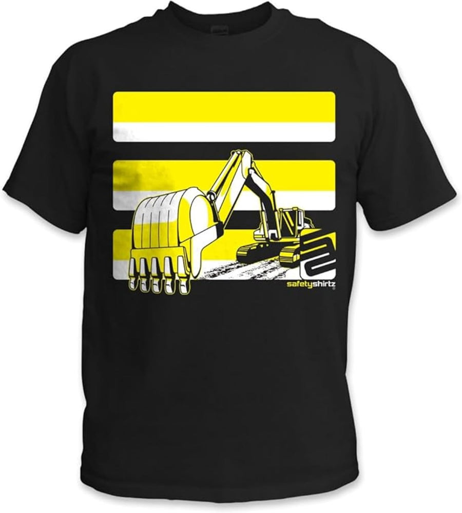 SafetyShirtz Excavator Hi-Vis Safety Stripe Tee, Neon Yellow/Black - Large - As Pictured