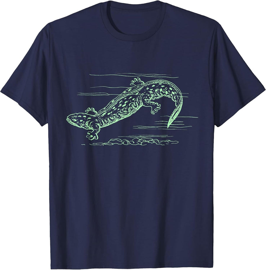 Cool Hellbender Salamander Graphic T-Shirt Biologist T Shirt T-Shirt - Navy Blue