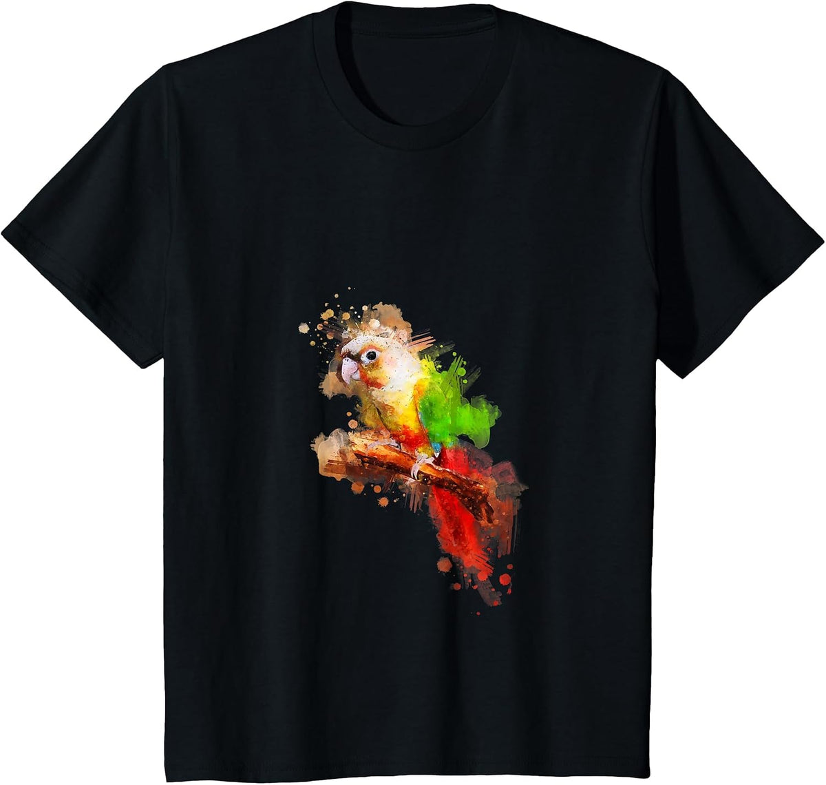 Watercolor Pineapple Green Cheek Conure Parrot T-Shirt T-Shirt - Black