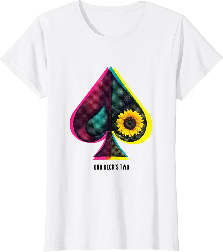 Women's Our Deck's Two Risograph Poker Couple Halloween Group T-Shirt - White