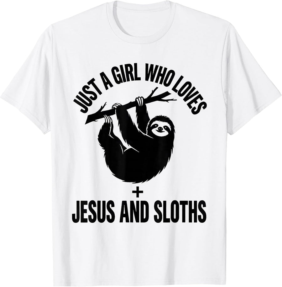 Men's Just A Girl Who Loves Jesus And Sloths Christian Cute T-Shirt - White