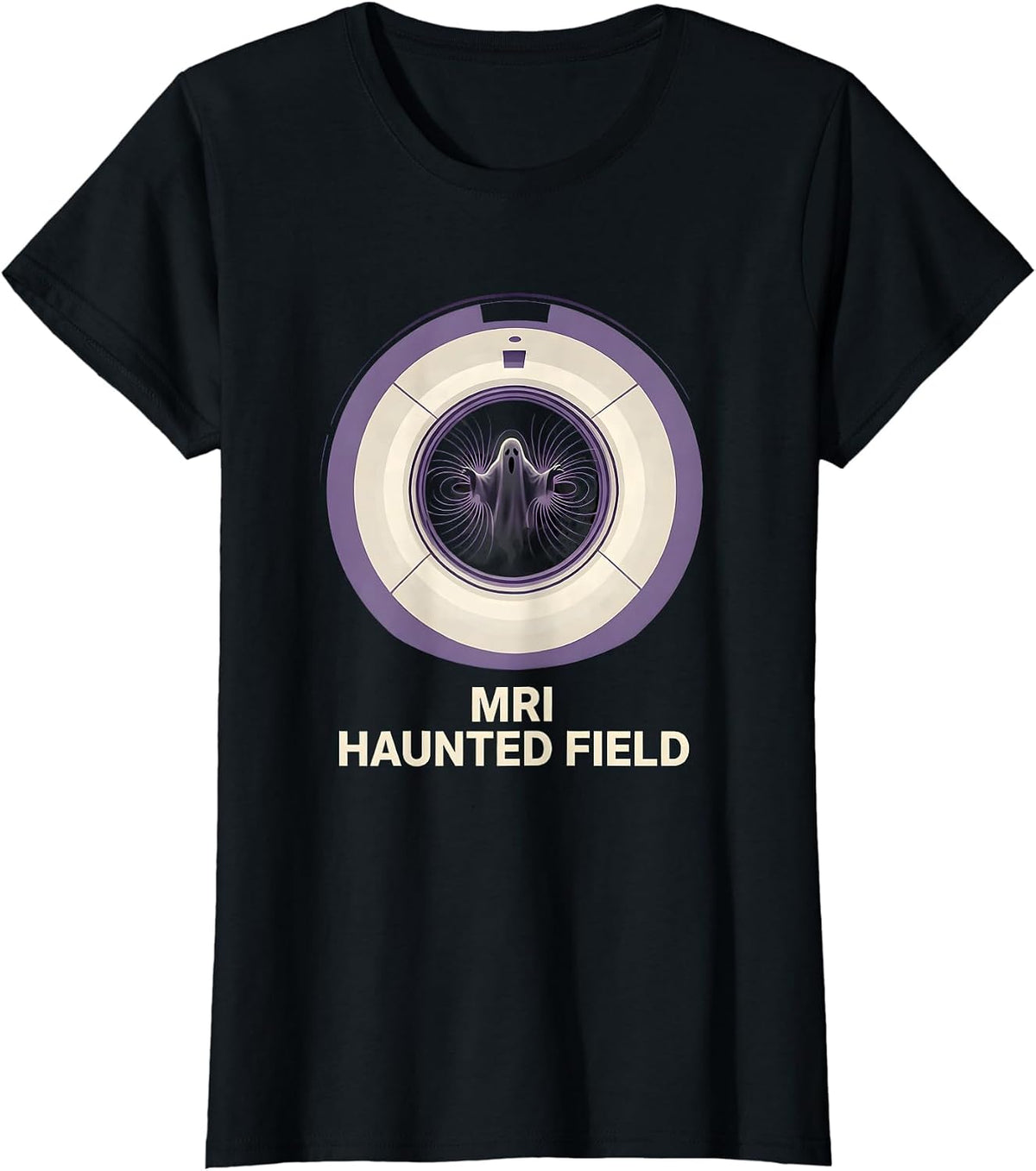 Women's MRI Haunted Field Funny Radiology Tech Halloween Ghost T-Shirt - Black