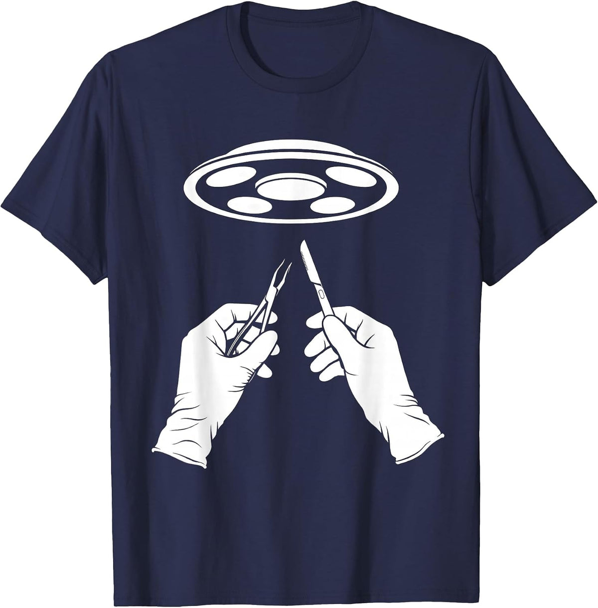 Surgeon Hands Operation Spotlight Emergency Tee T-Shirt - Navy Blue
