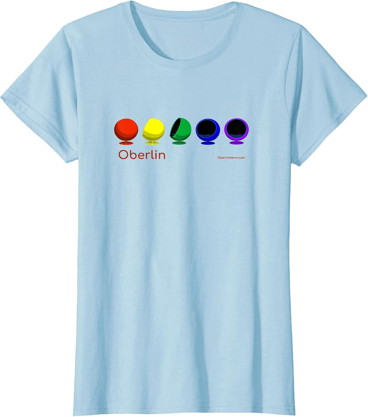 Oberlin Pride! Moon Chairs Original Design in LGBTQ+ Rainbow T-Shirt - Baby Blue