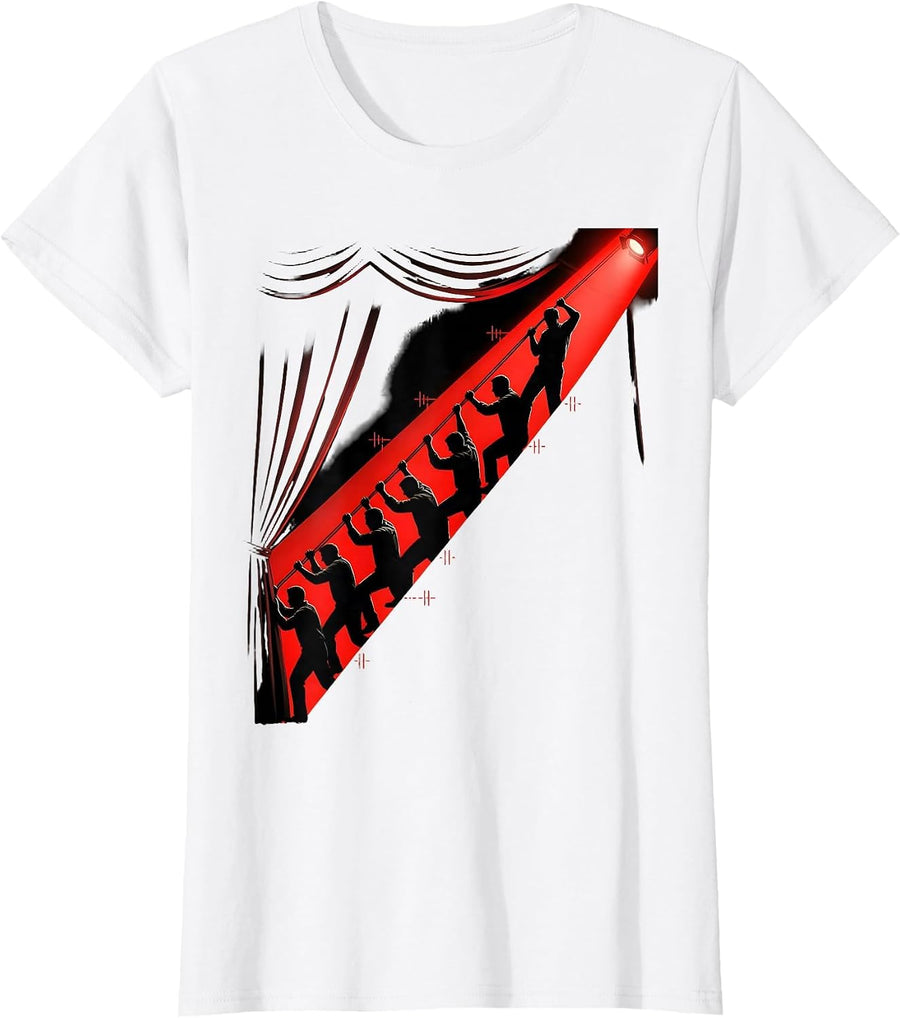 Women's Stagehand Silhouettes Constructivist Musical Theatre Humor T-Shirt - White