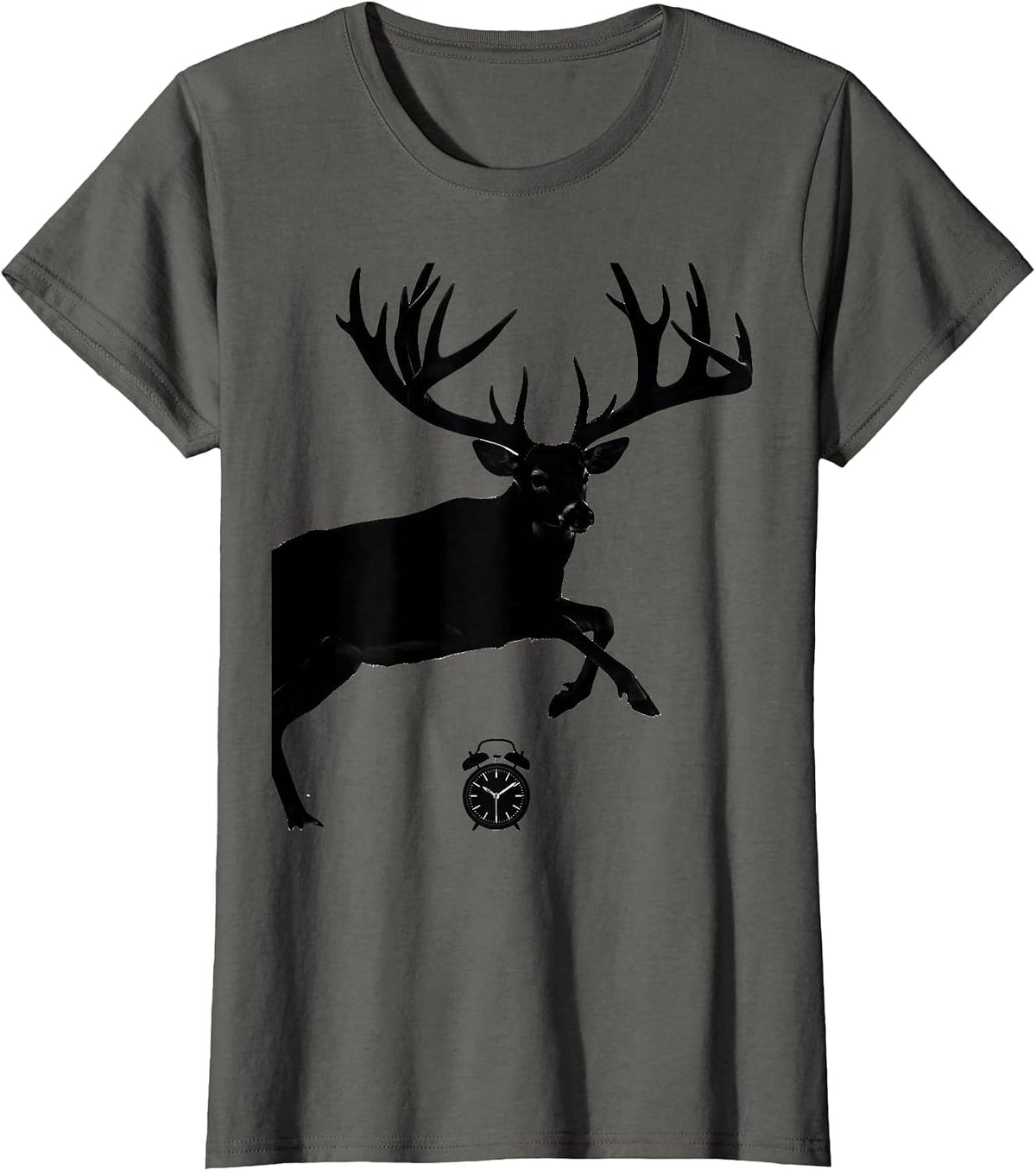 Women's Oversized Leaping Whitetail Deer Hunter Dad Humor T-Shirt - Asphalt Grey