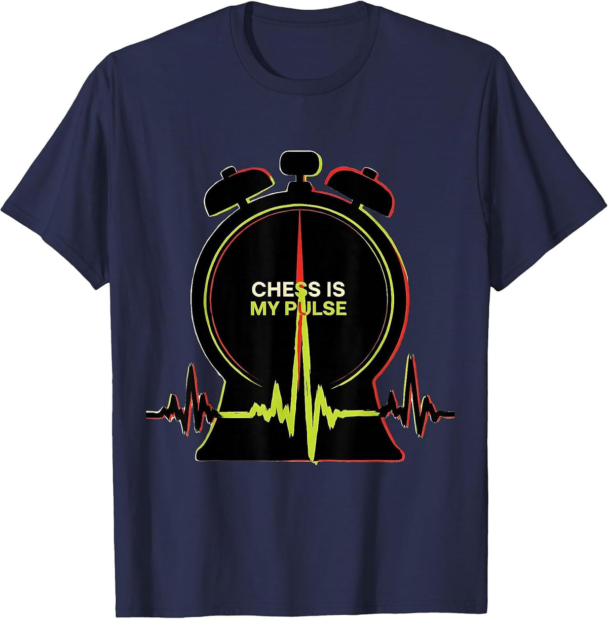 Chess Is My Pulse Screenprint Chess Enthusiast Hobby Gift T-Shirt - Navy Blue