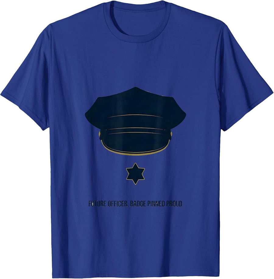 Future Officer Badge Pinned Proud Funny Police Officer Kids T-Shirt - Royal Blue