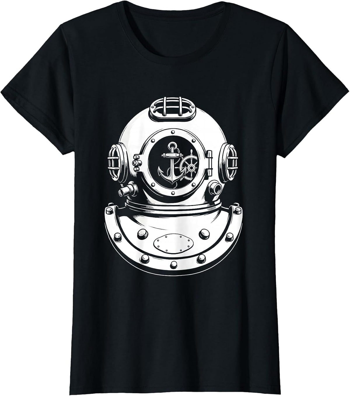 Women's Vintage Diving Helmet Porthole Reflection Sailor T-Shirt - Black