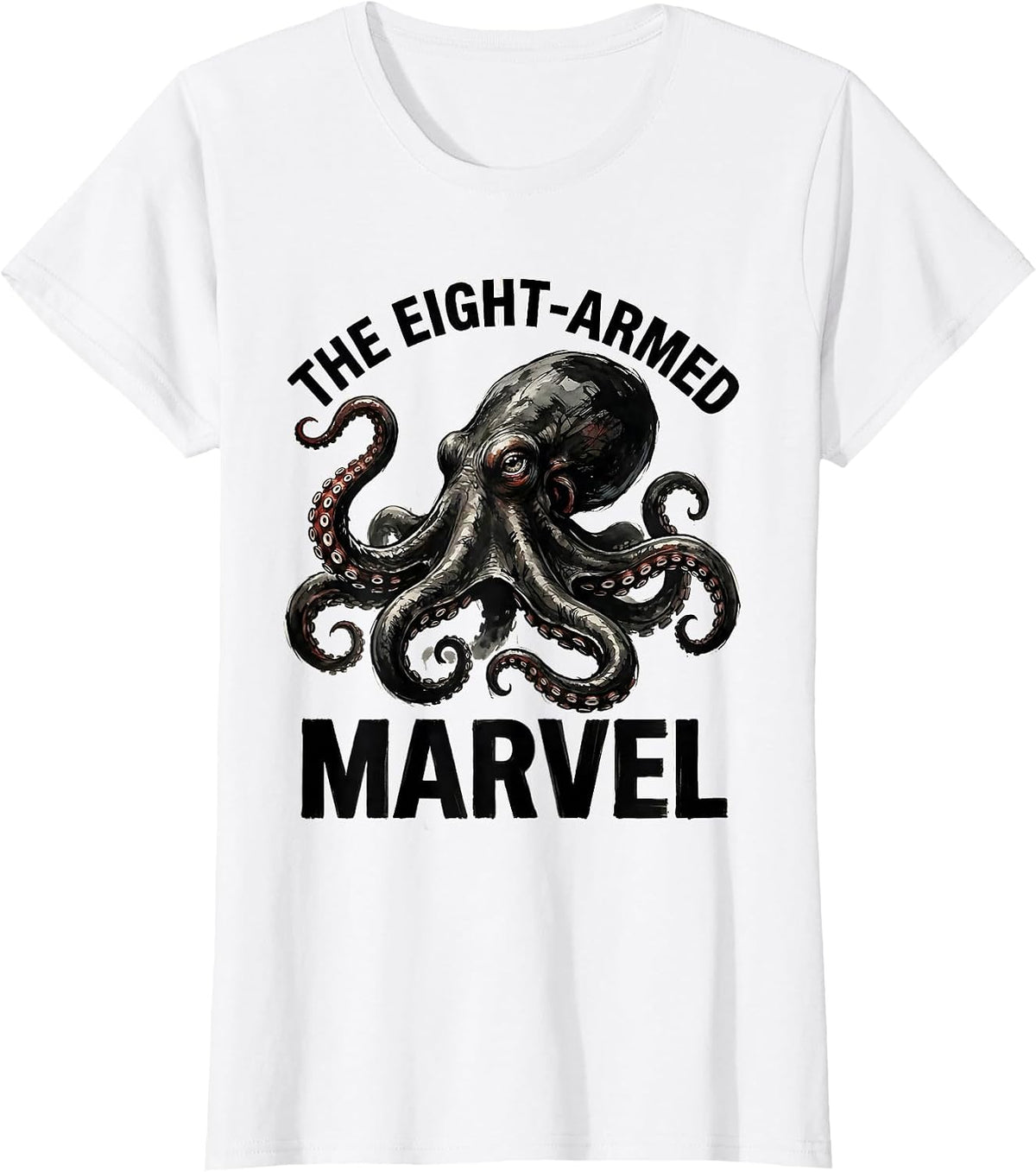 Women's The Eight-Armed Marvel Ink Brush Octopus Lover Ocean Sea T-Shirt - White