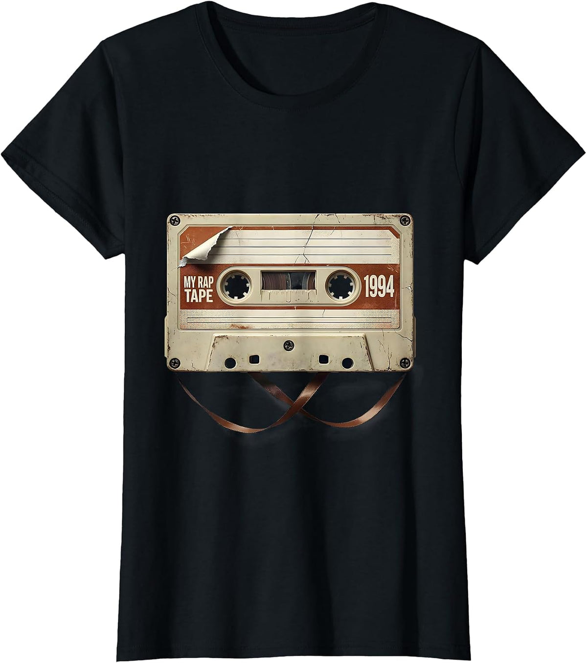 Women's My Rap Tape 1994 Distressed Retro Hip Hop Nostalgia Mixtape T-Shirt - Black