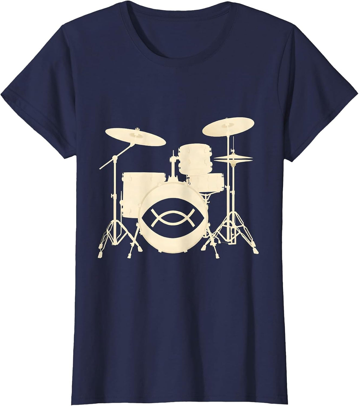 Women's Compact Drum Kit Silhouette Worship Musician Faith T-Shirt - Navy Blue