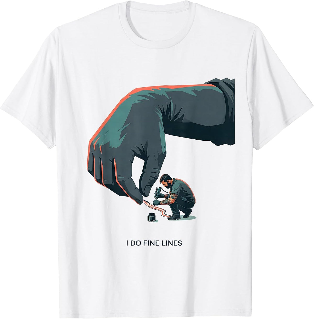 Men's I Do Fine Lines Funny Tattoo Artist Humor Gift T-Shirt - White
