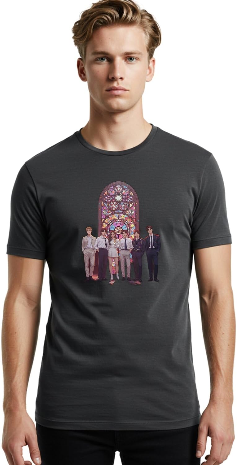 Stained-Glass-Window Mens Graphic Tee, 100% Cotton, Casual Summer Wear - Dark Heather