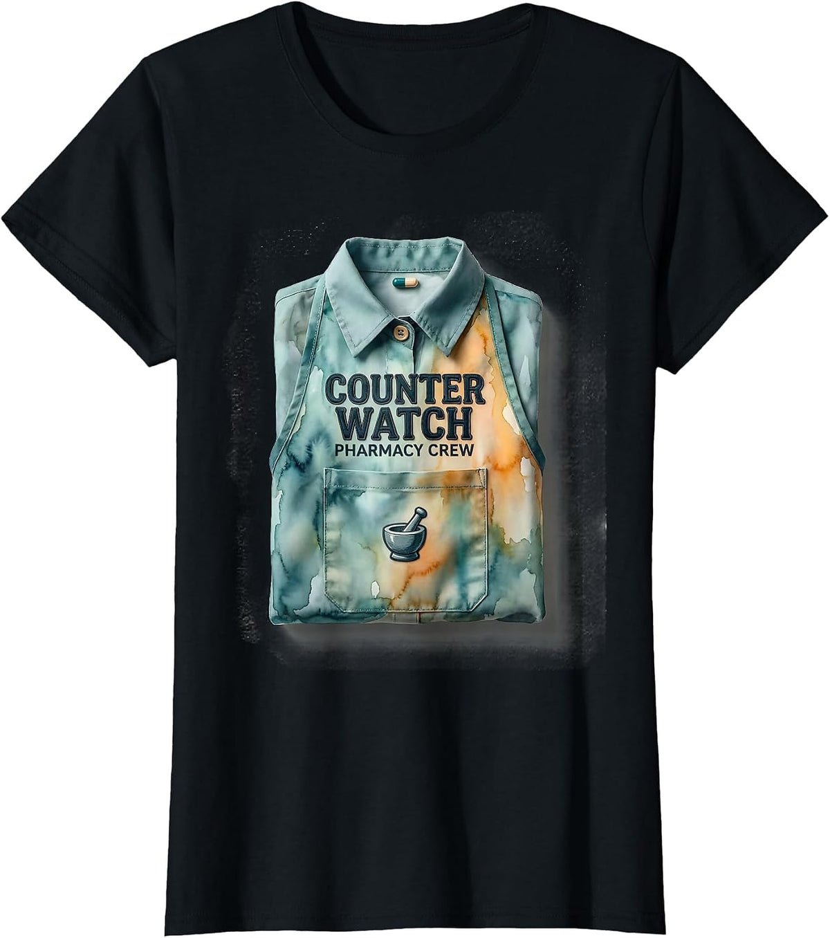 Women's Counter Watch Pharmacy Crew Funny Pharmacist Tech Crew T-Shirt - Black